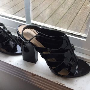 Bebe wet look chunky black leather heels